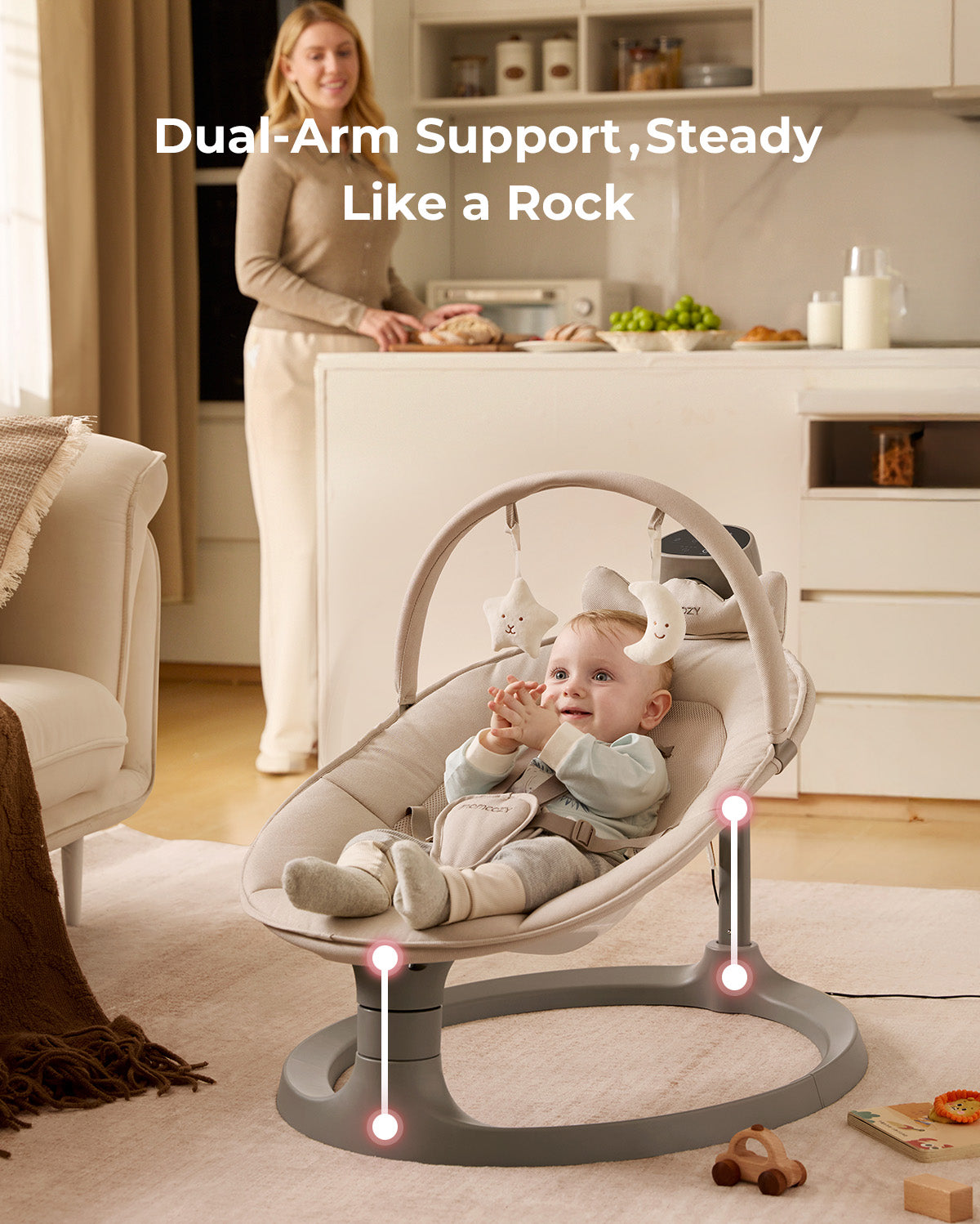 Momcozy 2-in-1 Electric Baby Swing | Soothing & Stationary
