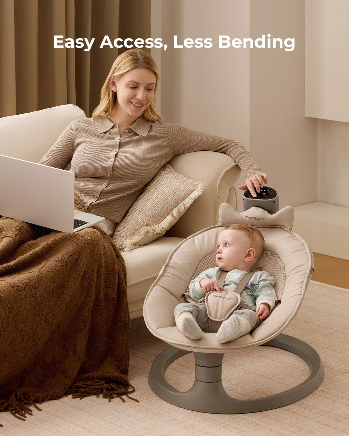 Momcozy 2-in-1 Electric Baby Swing | Soothing & Stationary