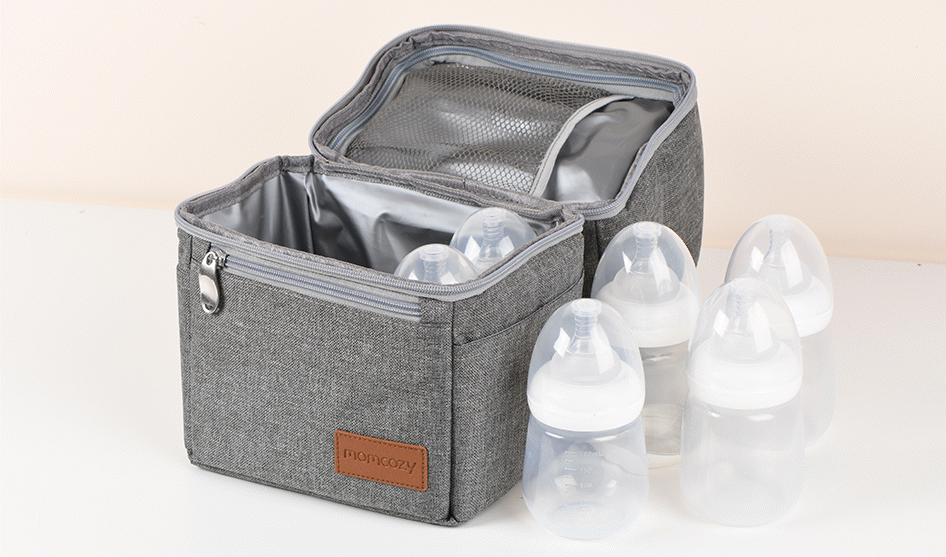 Breastmilk Cooler Bag with Ice Pack, Insulated Lunch Bag for Women Men,  Baby Bottle Bag Double Deck Cooling Bag, Work, Picnic-Grey 