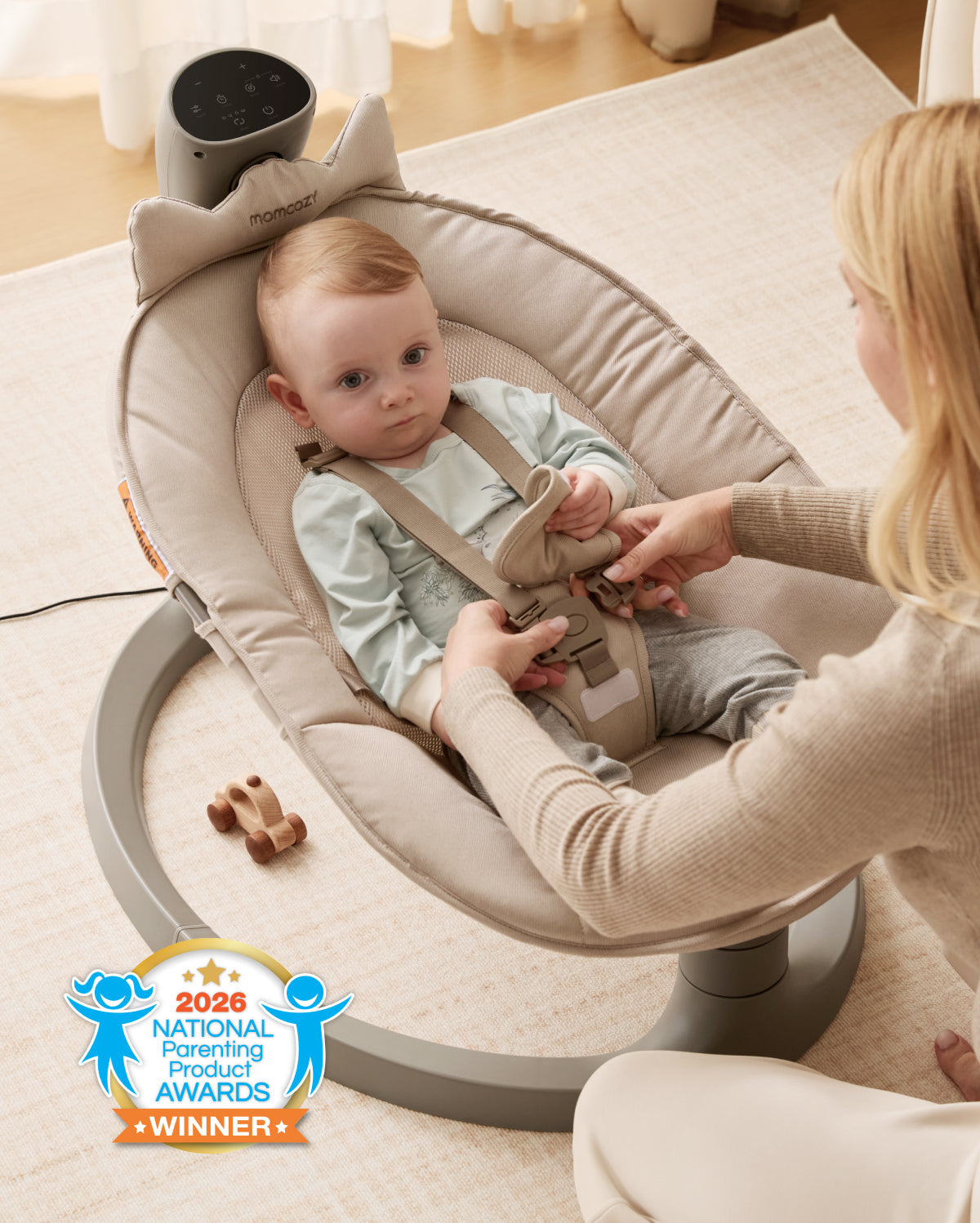 Momcozy 2-in-1 Electric Baby Swing | Soothing & Stationary