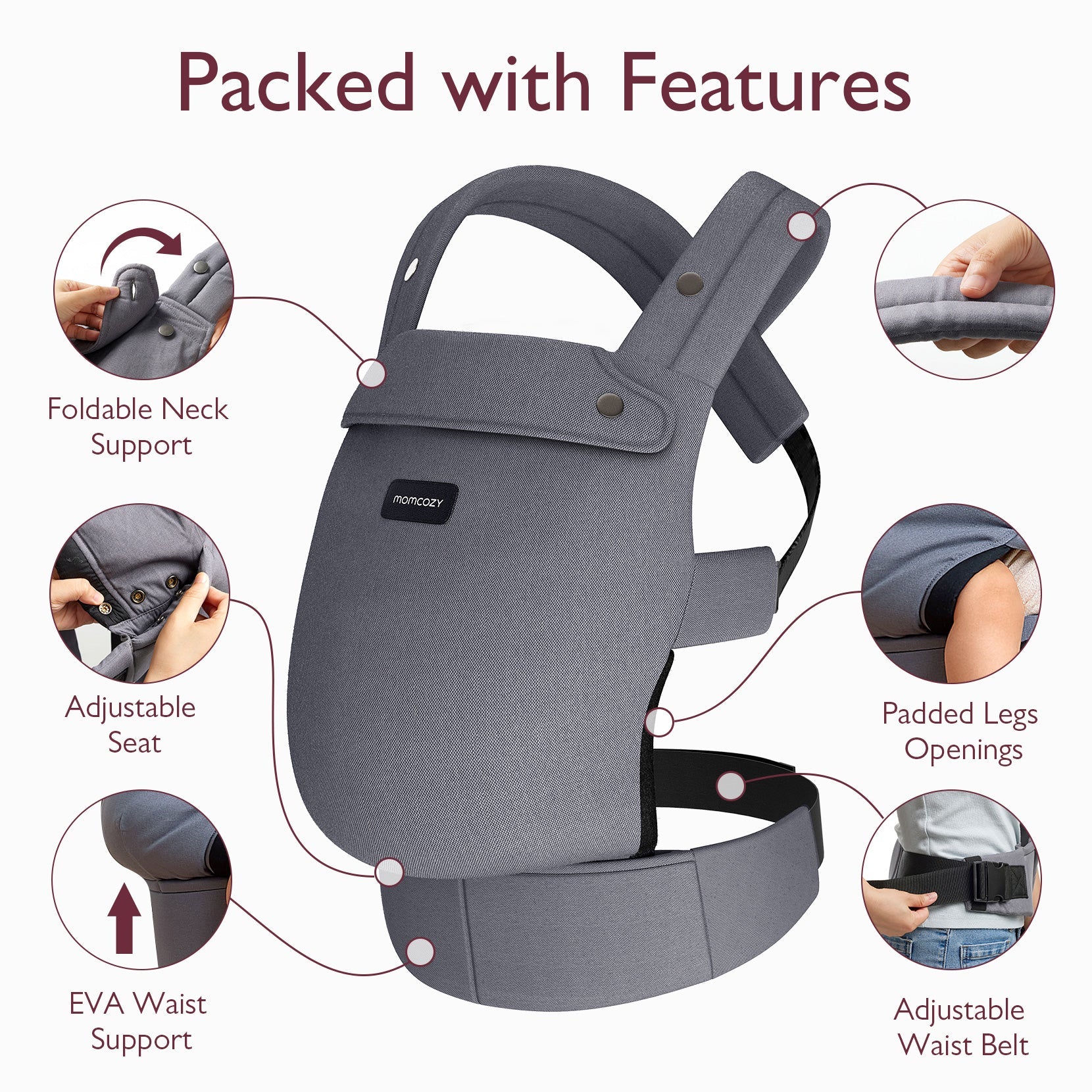 PureHug Ergonomic Baby Carrier – Grey | Momcozy