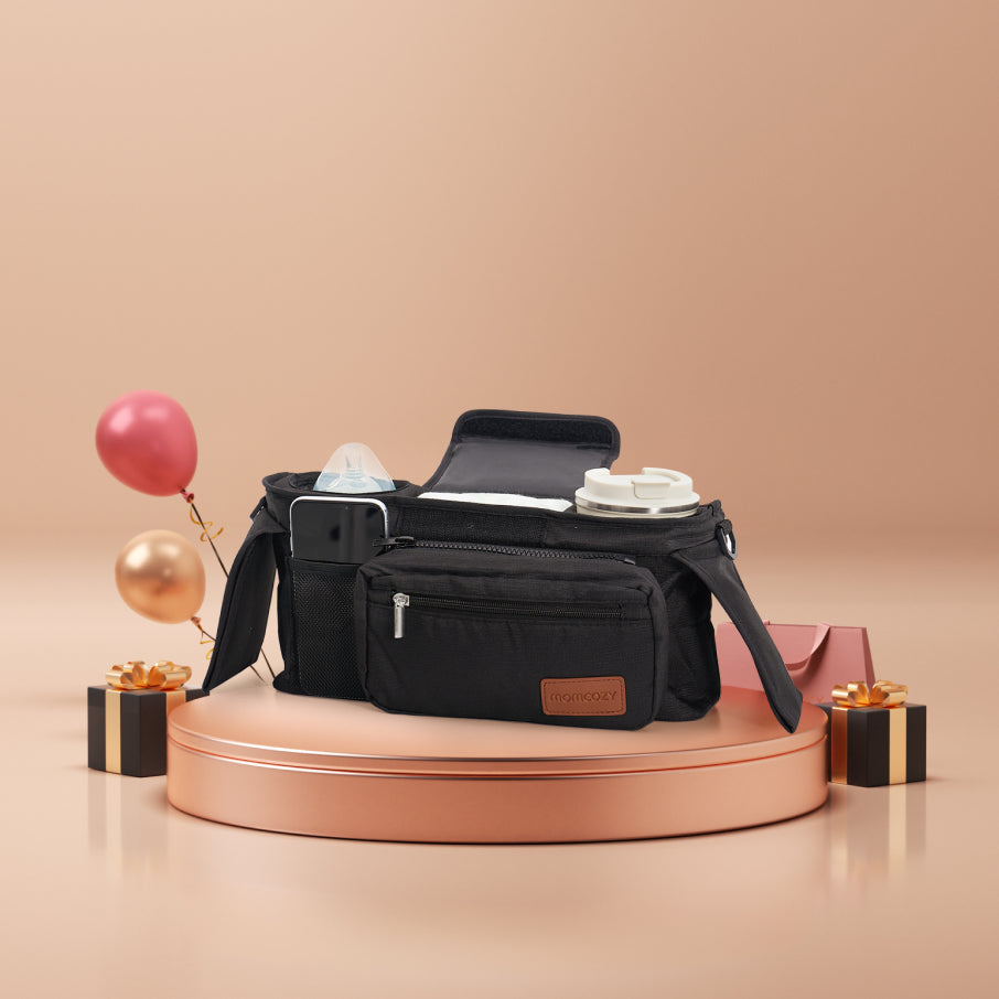 Organisateur de poussette Momcozy – Porte-gobelet tout-en-un, compatible avec tous types de poussettes