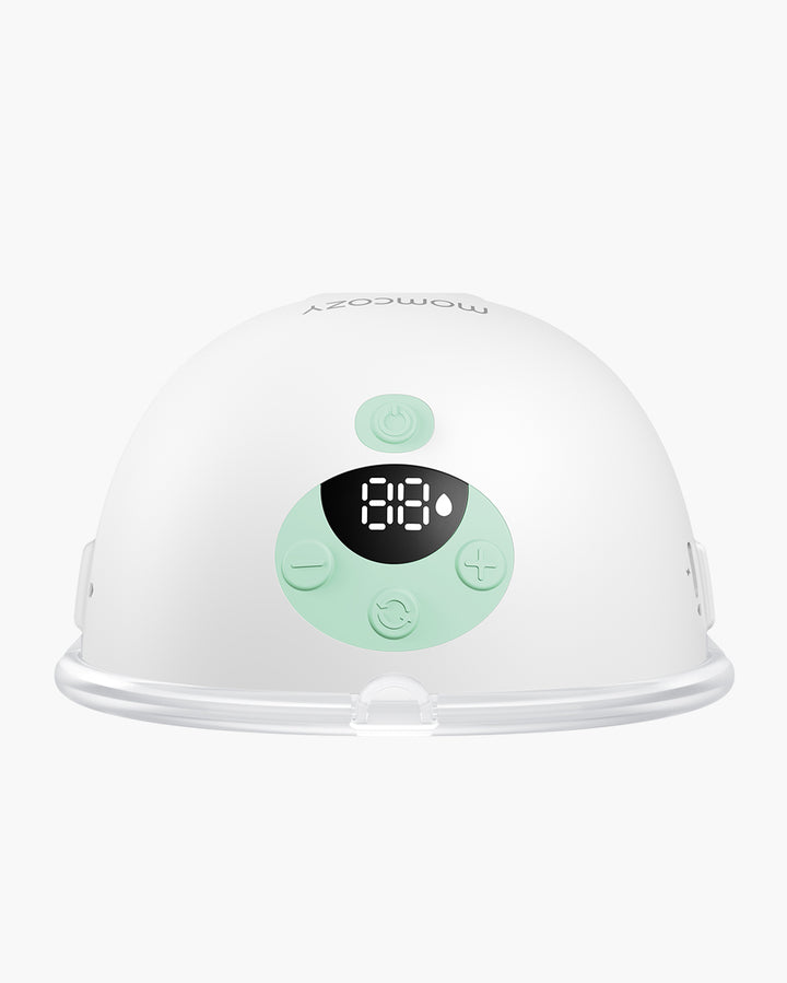 Close-up of All-in-one M5 Wearable Breast Pump with digital display and control buttons