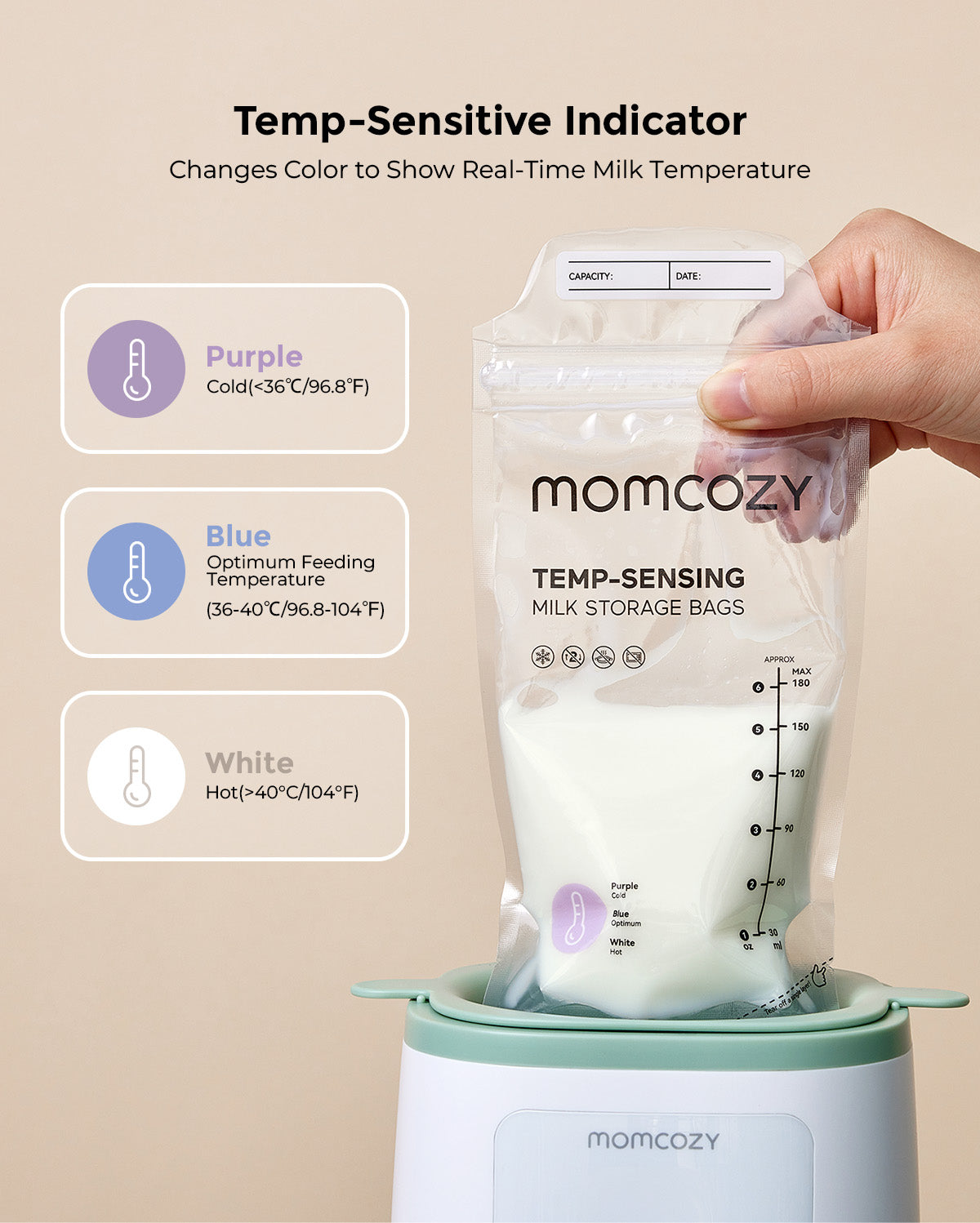 Sacs Momcozy conçus pour conserver, étiqueter et congeler le lait maternel