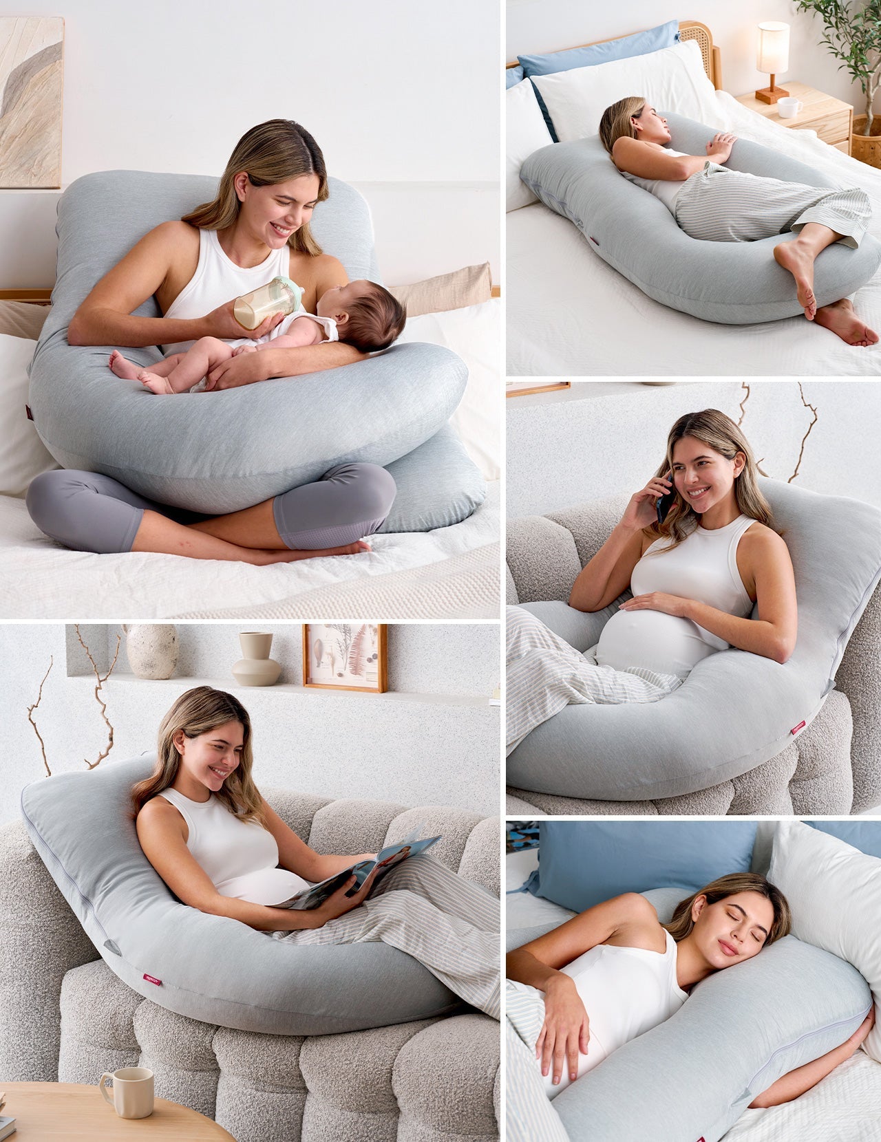 Coussin de grossesse Momcozy en forme de U offrant un soutien complet du corps