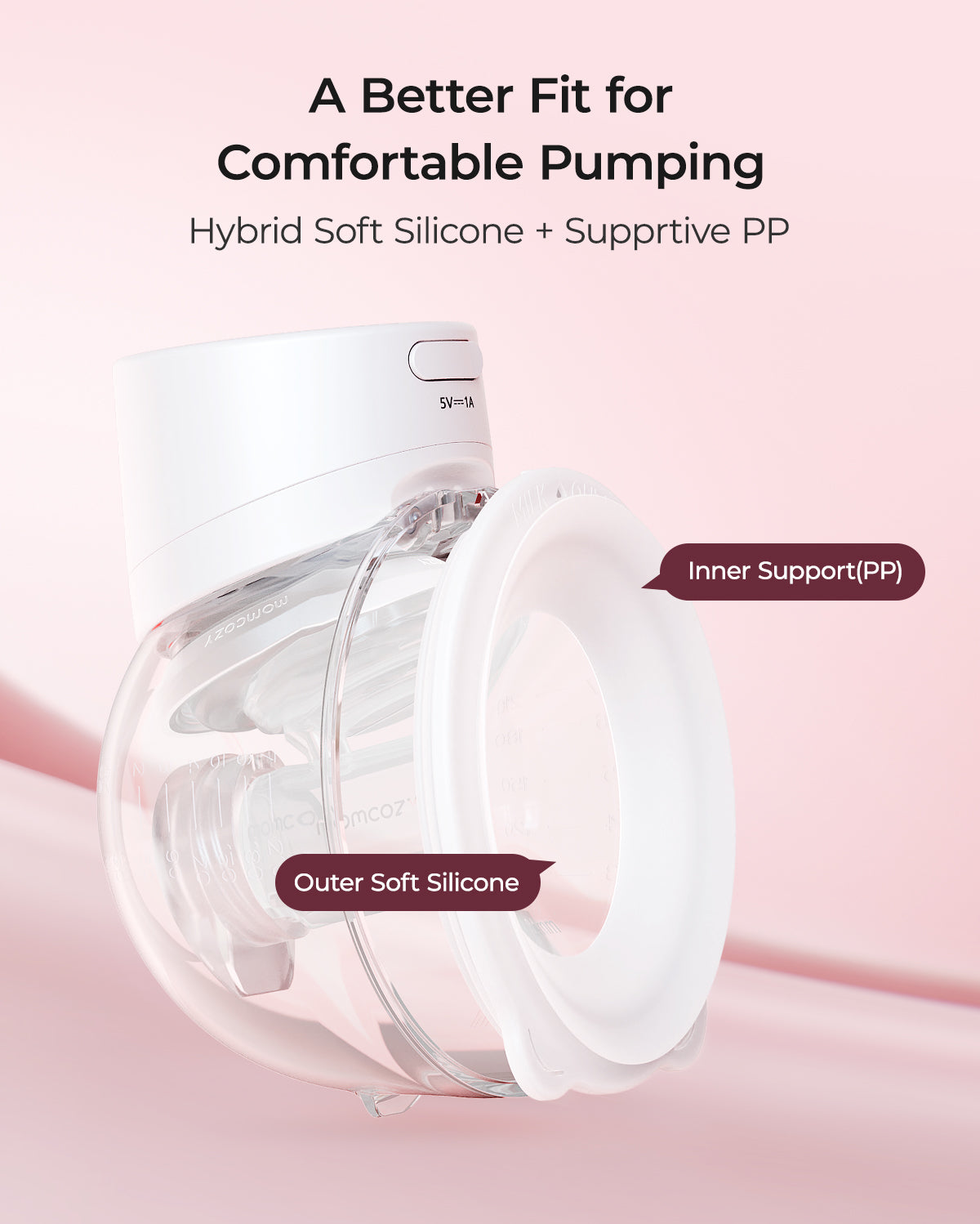 Tire-lait mains libres Momcozy dans une présentation produit premium