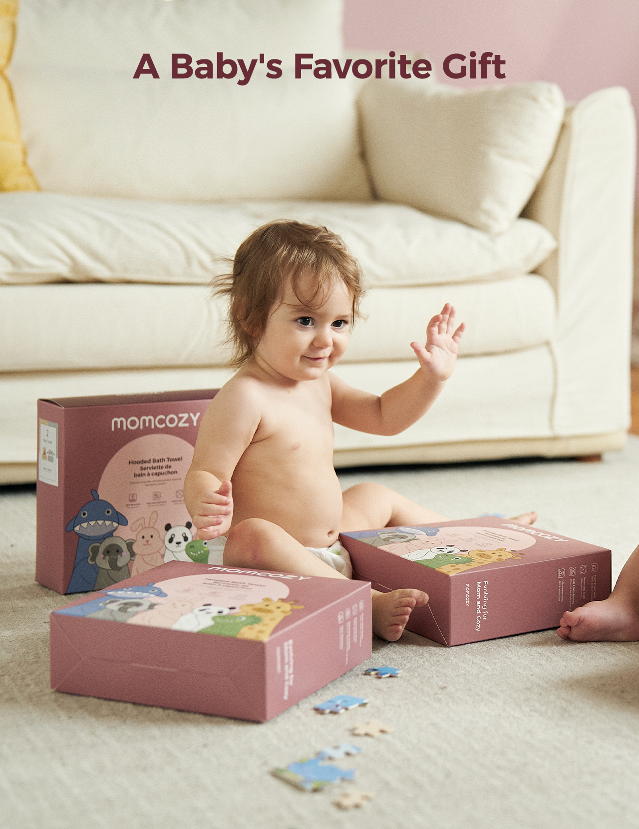 MOMCOZY mit Kapuze -Babybadetuch - freundlicher Panda
