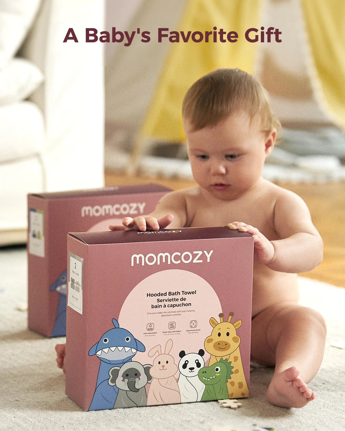 MOMCOZY mit Kapuze -Babybadetuch - freundlicher Panda