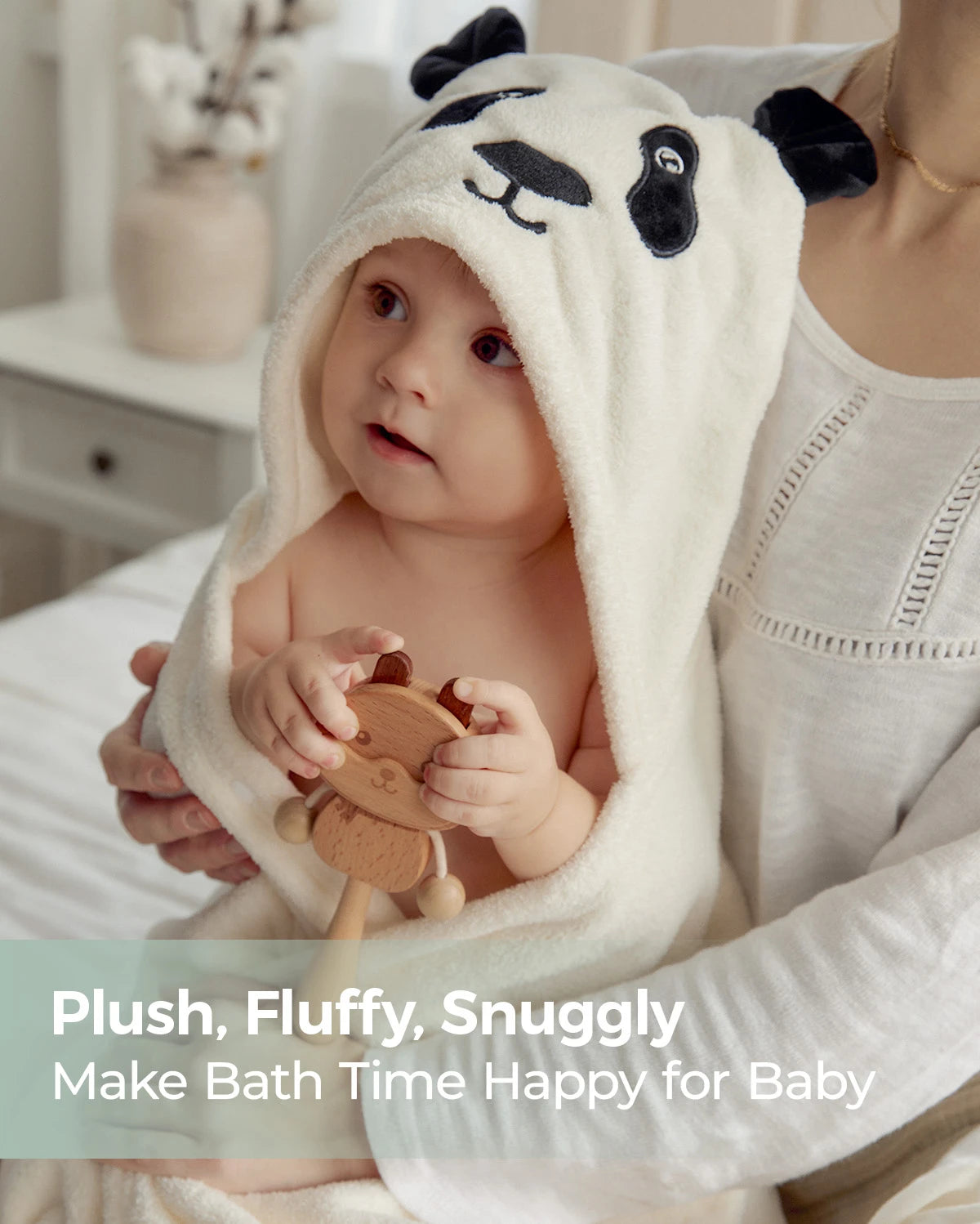 MOMCOZY mit Kapuze -Babybadetuch - freundlicher Panda