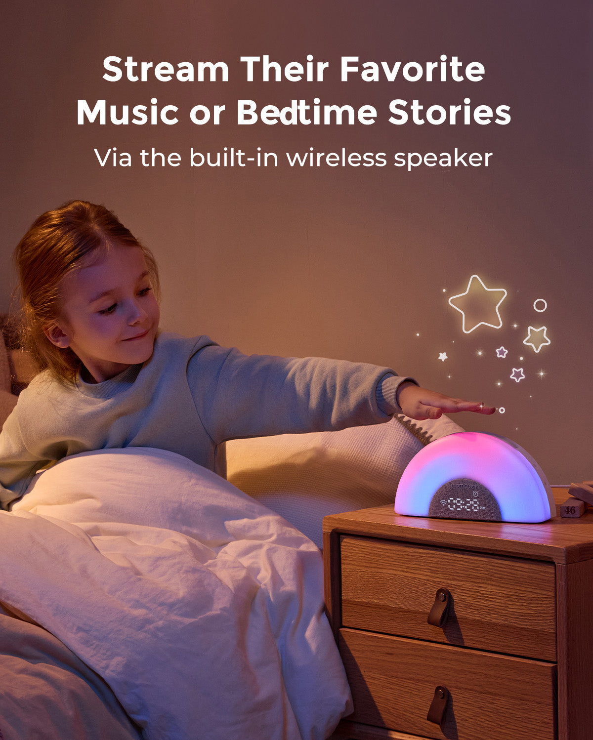  DreamSync™ Machine à sons portable Momcozy pour bébé – Bruit blanc, berceuses & lumière arc-en-ciel avec contrôle App