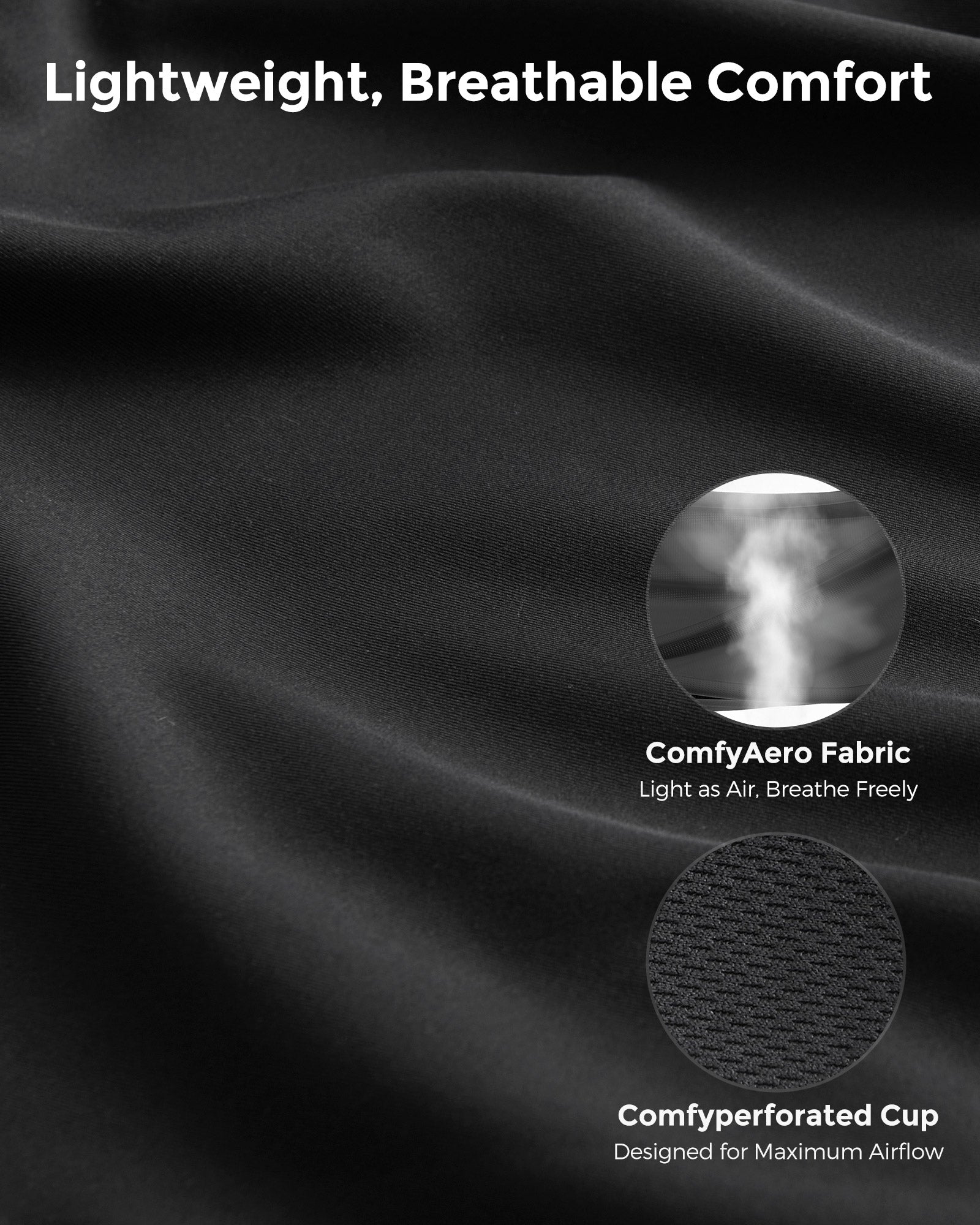 Black Maternity Nursing & Pumping Tank Top fabric featuring ComfyAero and Comfyperforated breathable design.