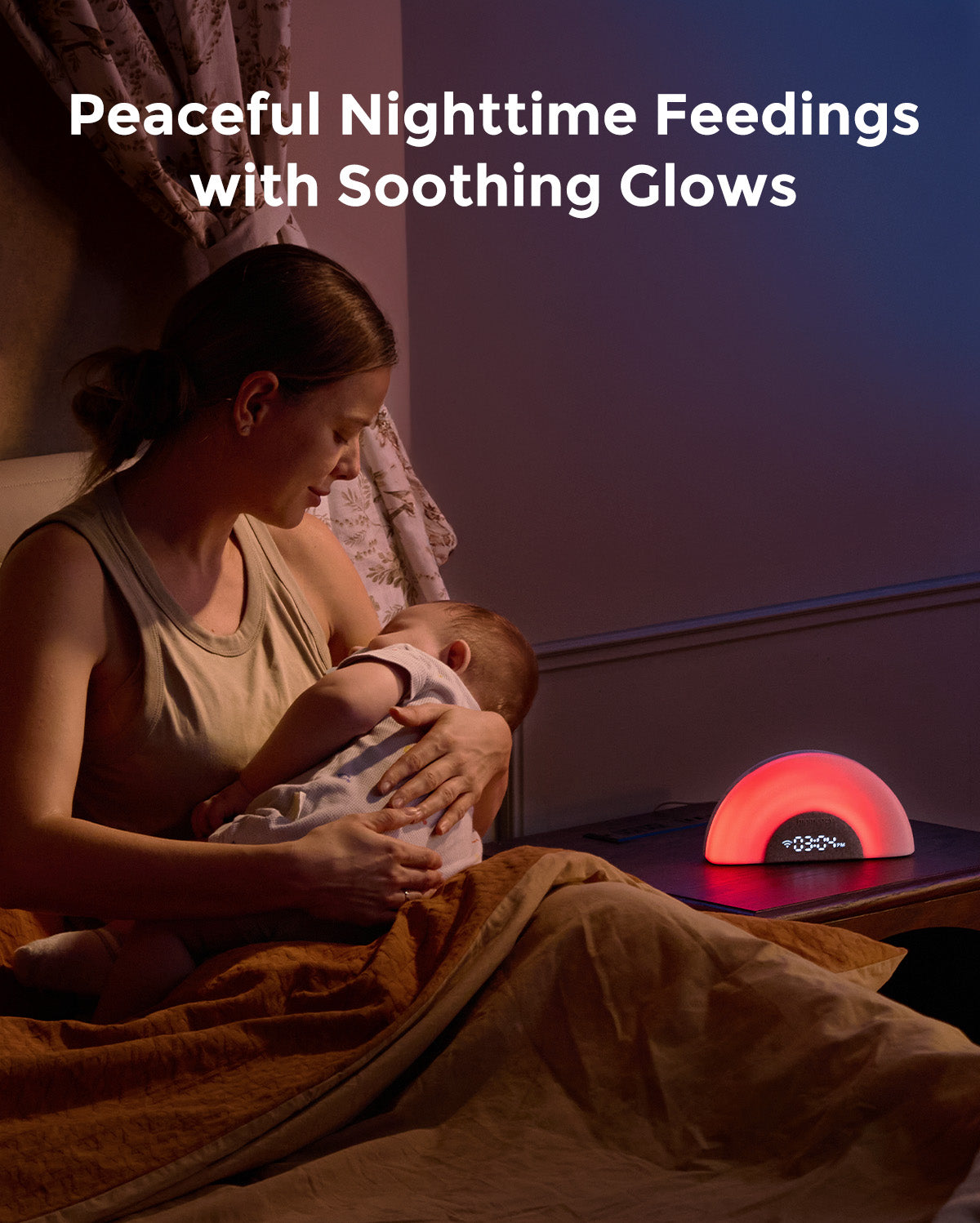  DreamSync™ Machine à sons portable Momcozy pour bébé – Bruit blanc, berceuses & lumière arc-en-ciel avec contrôle App