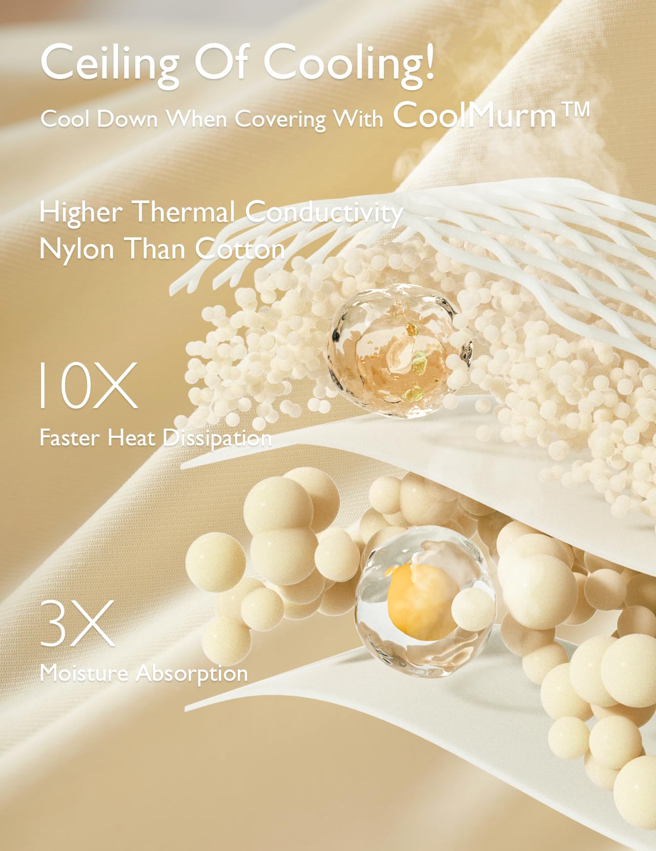 CoolMurm™ comforter features highlighting cooling and moisture-wicking properties.