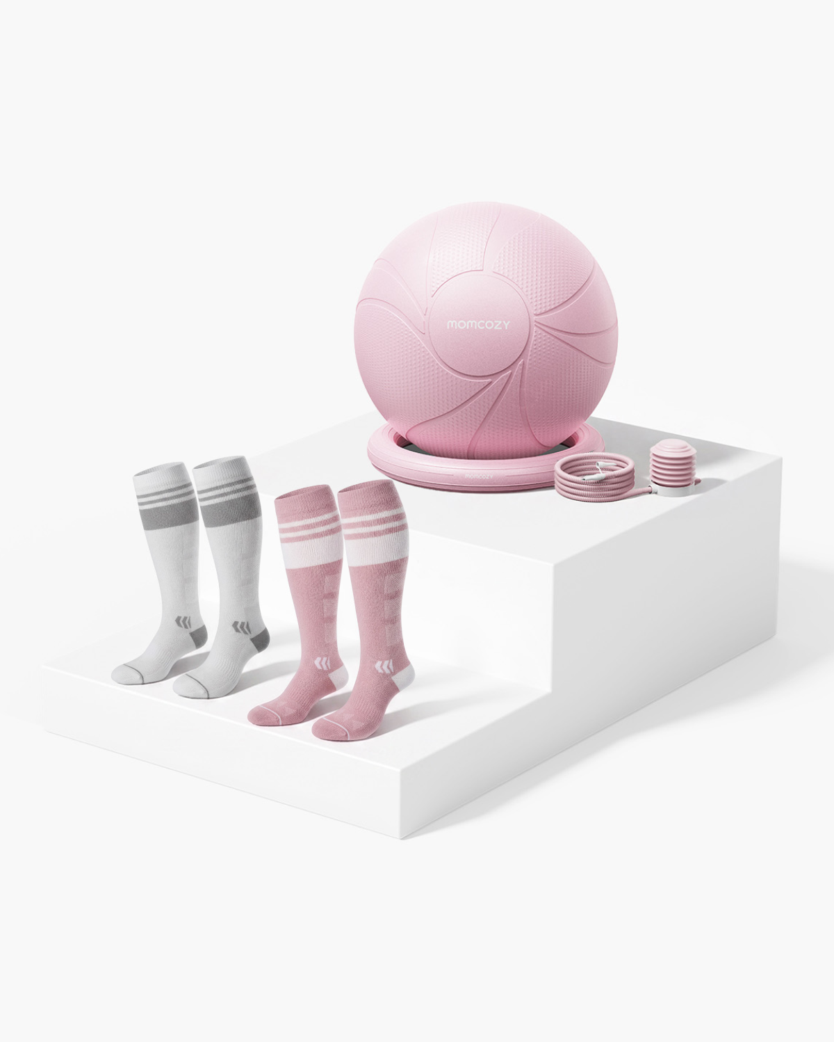 Pregnancy Essential Bundle：Pregnancy Ball & Wide Calf Compression Sports Socks(Light Gray&Pink))