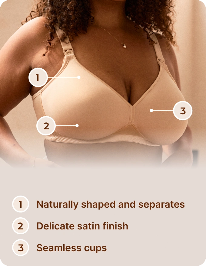 AirMesh bra with numbered points showing its natural shape, satin finish and seamless cups