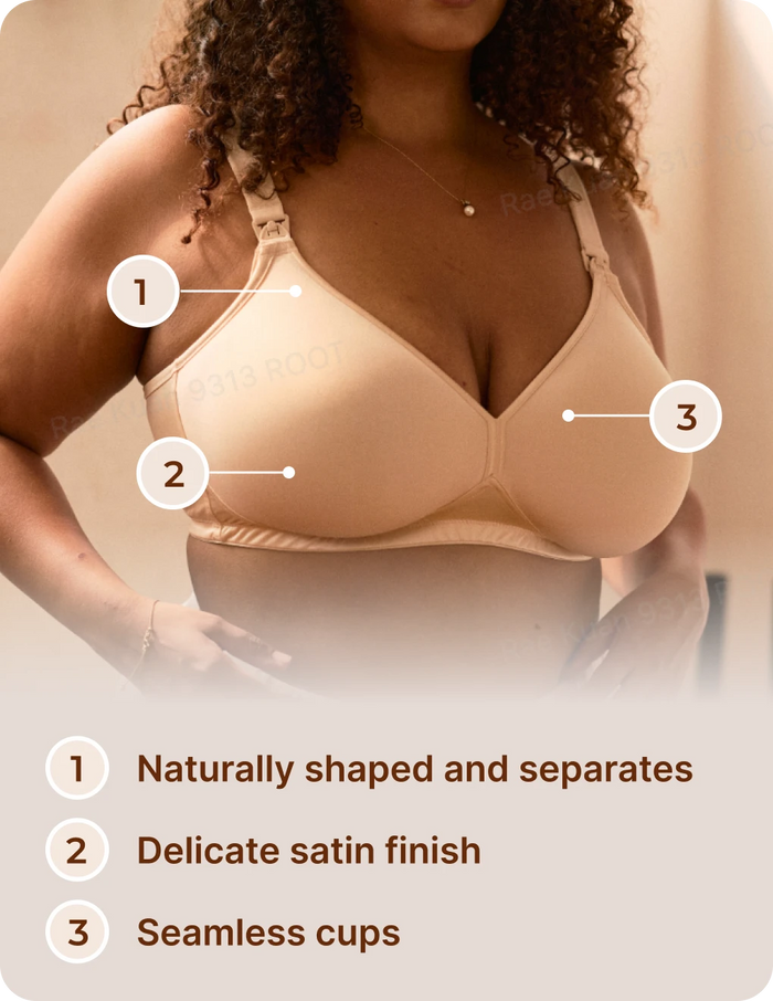 AirMesh bra with numbered points showing its natural shape, satin finish and seamless cups