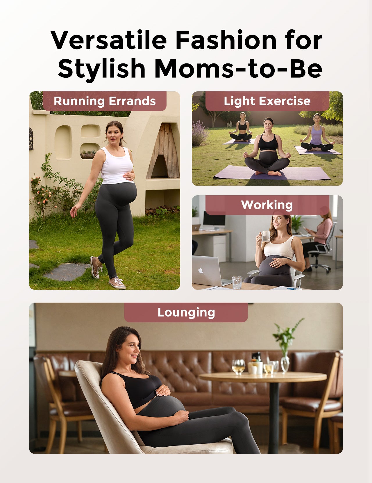 Versatile black maternity leggings for errands, exercise, work, and lounging.