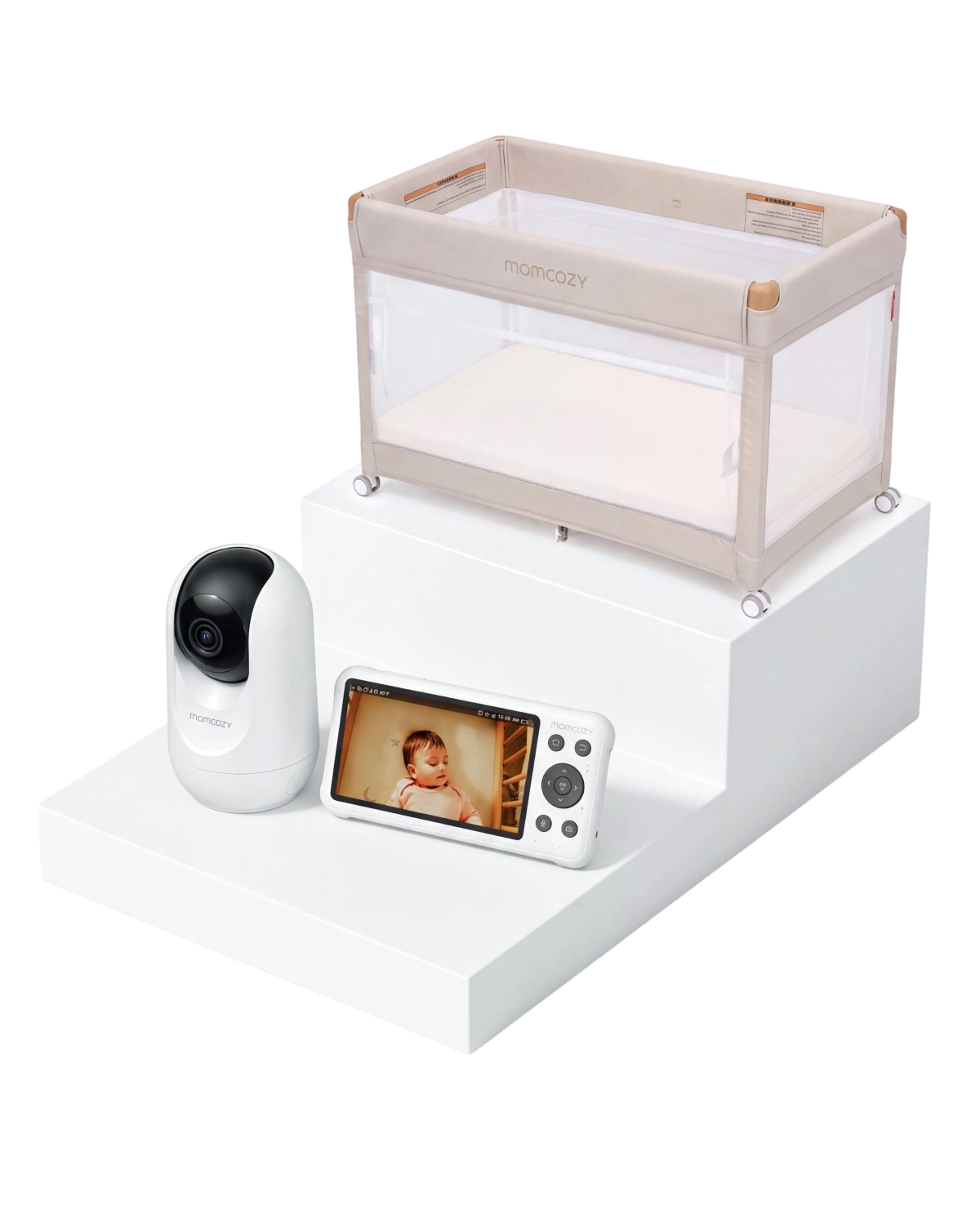 Momcozy playard and BM04 baby monitor bundle