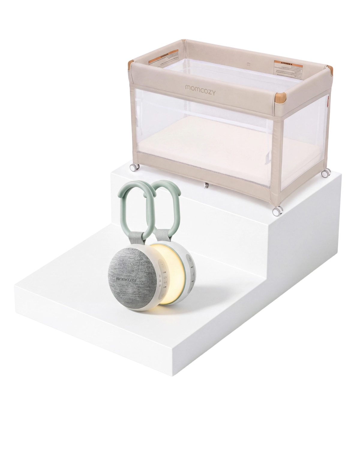 Momcozy playard and portable sound machine bundle
