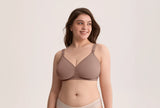 Momcozy AirMesh Busty Nursing Bra in Champagne Nude, studio on-model photo
