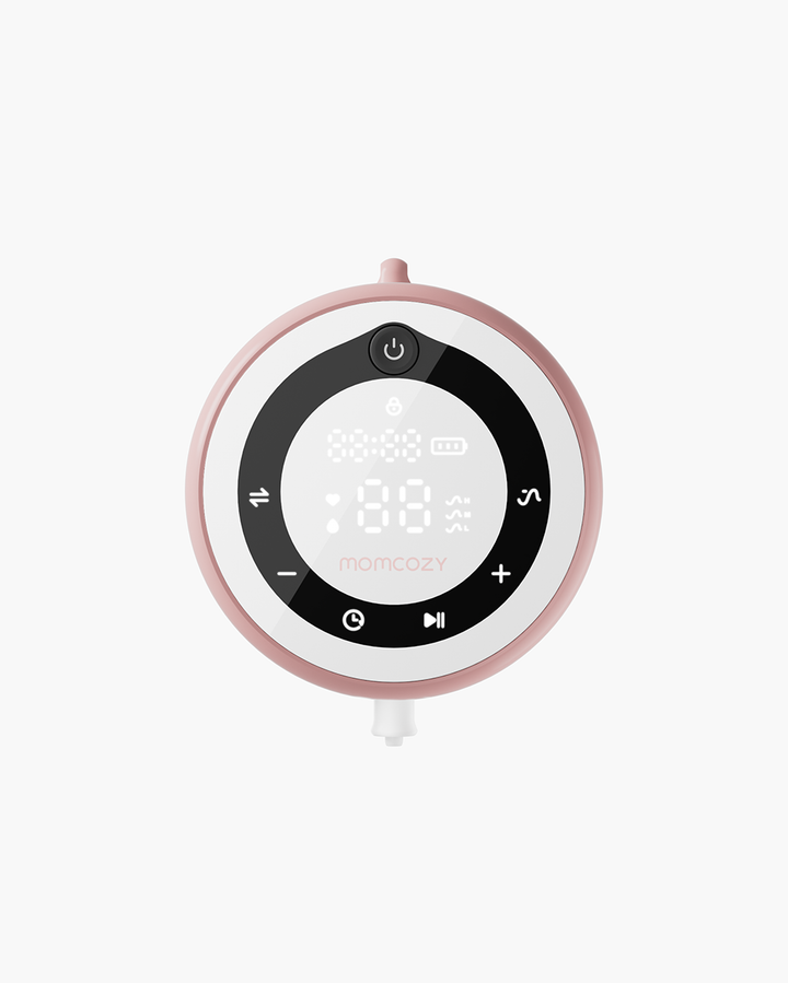 V1 Pro wearable breast pump touch display showcasing pumping modes and suction levels.