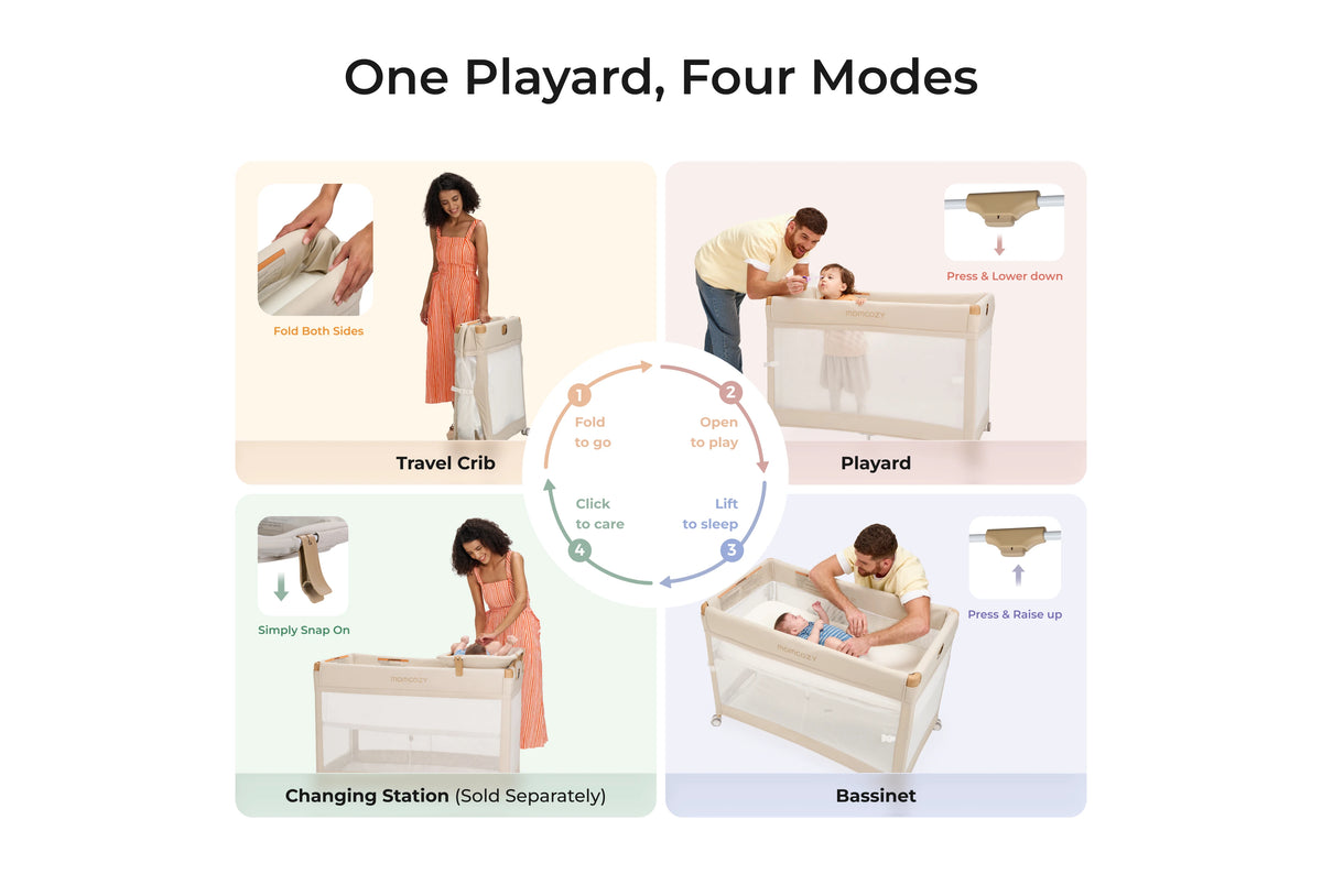 Momcozy foldable baby playard in room