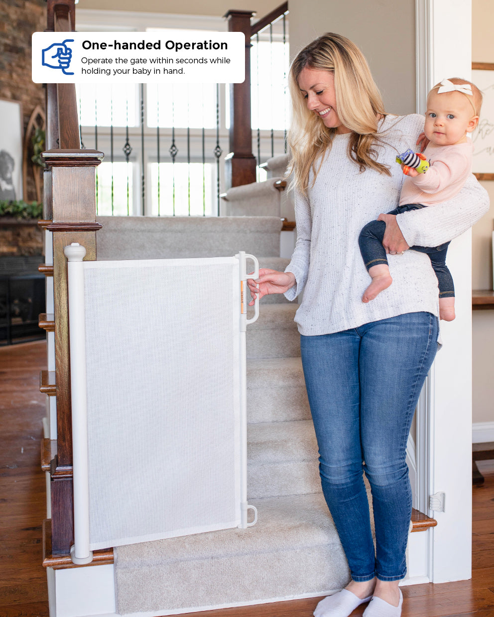 Baby Monitor and Retractable Baby Gate with Mom and Baby