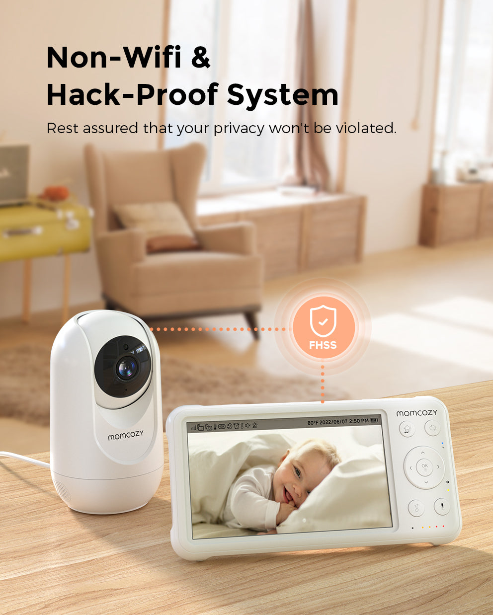  Momcozy Baby Monitor with 2 Cameras 5' 1080P Split Screen Video Baby  Monitor with Camera and Audio no WiFi for Baby Safety 5000mAh Battery  Infrared Night Vision 2-Way Audio 960ft Range