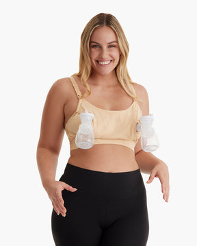 Simple Wishes Pumping Bra Hands Free with Fixed Padding | Patented Supermom  T-Shirt 2 in 1 Nursing Bra and Pumping Bra