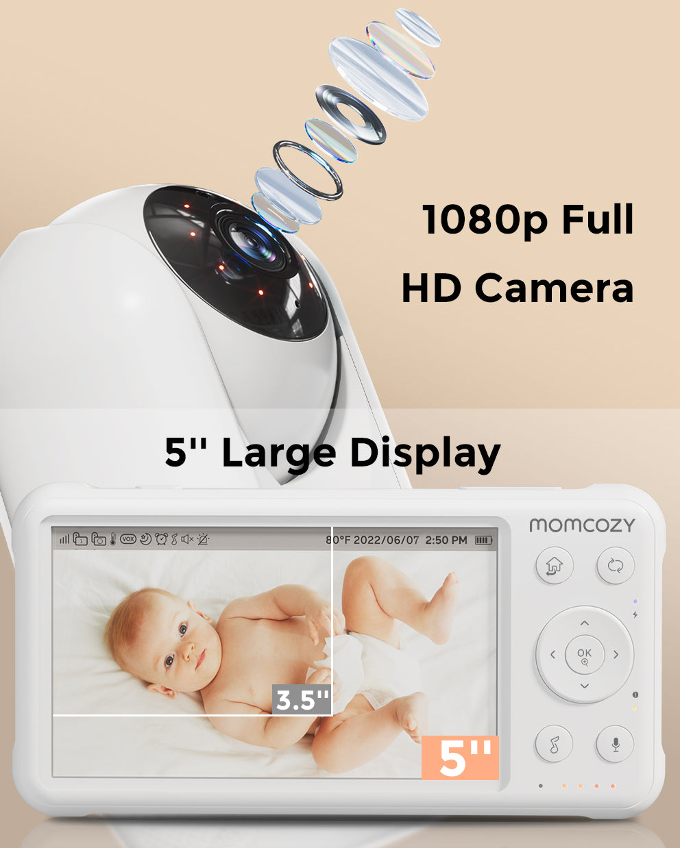 Wi-Fi Remote Access Camera Video Baby Monitor with 5 display and 1080p HD  360 degree Panoramic Viewing Pan & Tilt Camera