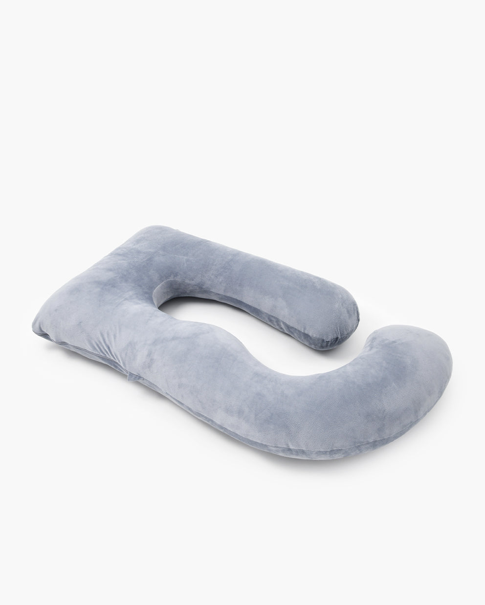 Light gray U-shaped maternity pillow for pregnancy comfort and support, plush design